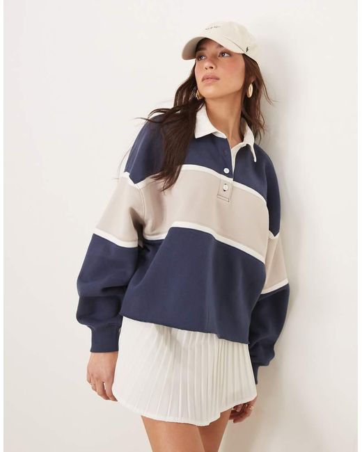 Abercrombie & Fitch Cropped Gestreepte Rugbytop in het Blue