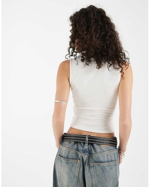 Motel White Lynod Rayon Plunge V Neck Top