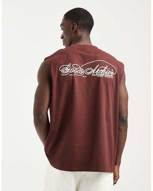ASOS Red Oversized Tank With Text Graphic for men