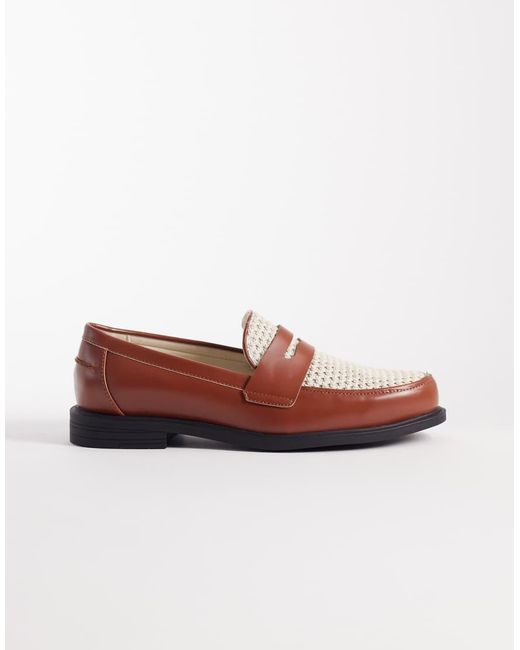 ASOS Pink Two Tone Penny Loafers With Raffia Detail for men