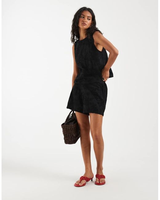 Pieces Black High Waist Broderie Shorts Co-ord