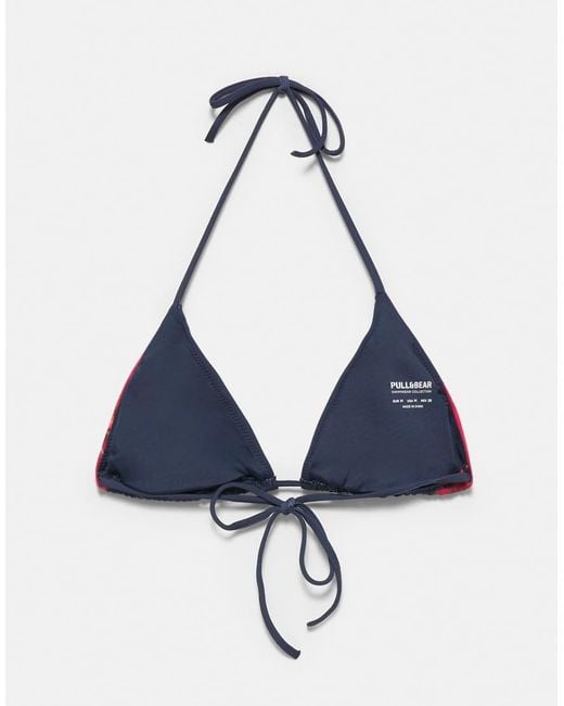 Pull&Bear Red Floral Triangle Bikini Top