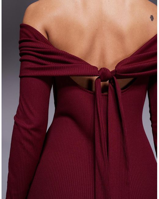 ASOS Purple Bow Detail Rib Midi Dress