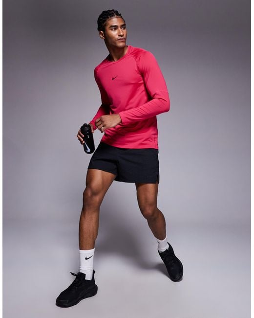 Nike Red Pro Dri-fit Muscle Fit Long Sleeve T-shirt for men