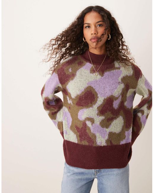 Y.A.S Multicolor Camo Jumper With Burgundy Contrast Edge