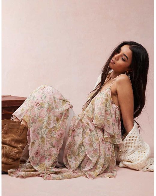 ASOS Pink Tiered Cami Layered Maxi Dress