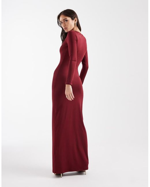 4th & Reckless Red Ruched Side Long Sleeve Metal Cut Out Detail Maxi Dress