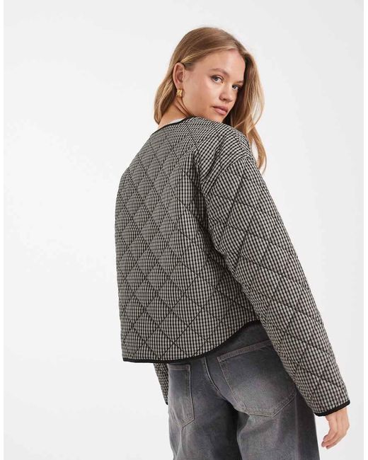 Threadbare Gray Padded Jacket With Contrast Trim
