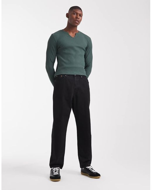 ASOS Muscle Fit T-Shirt Van Zeer Zware Geribbelde Stof Met Lange Mouwen En Inkeping in het Green voor heren