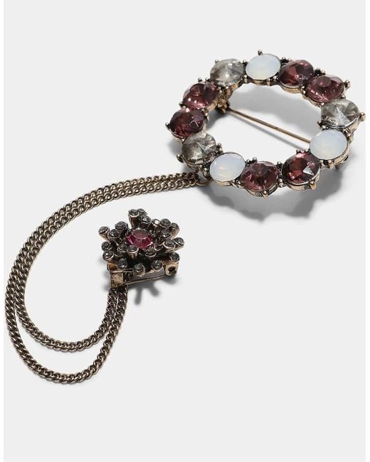 Stradivarius Metallic Jewelled Chain Brooch