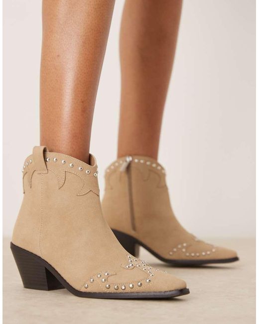 New Look Natural Suedette Buckle Western Boot