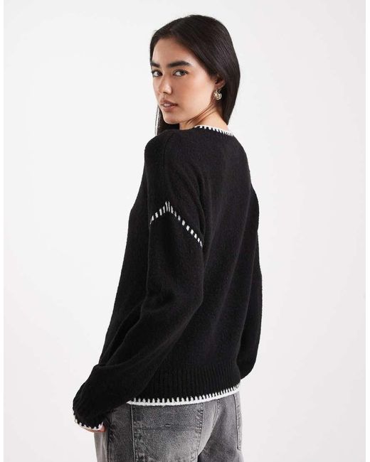 Brave Soul Black Crew Neck Jumper With Contrast Stitching