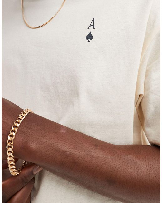 T-shirt oversize crema con stampa di assi di picche sul retro di ADPT in Natural da Uomo