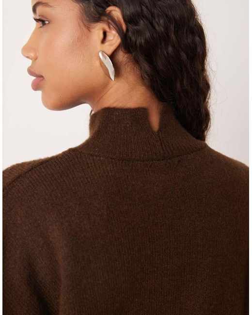 ASOS Brown Longline Jumper With Funnel Neck