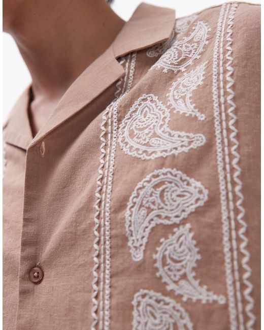 Topman Pink Short Sleeve Relaxed Embroidered Paisley Shirt for men