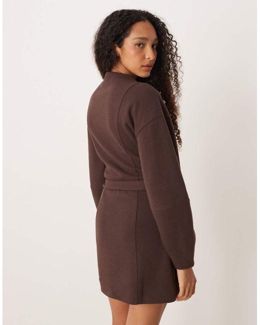 ASOS Brown Supersoft Long Sleeve Wrap Tie Front Mini Dress