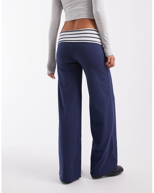 Hollister Blue Reversible Knitted Foldover Wide Leg Pants