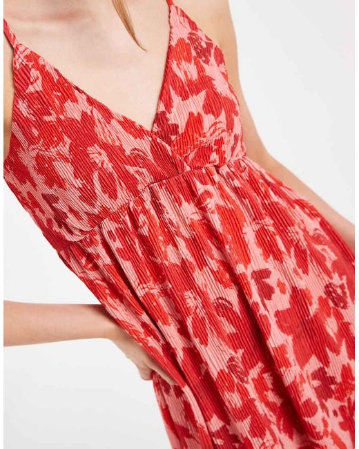 Pieces Red Wrap Detail Cami Plisse Maxi Dress