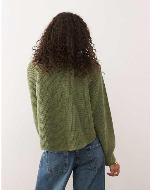 Collusion Green Raglan Button Up Knit Sweater
