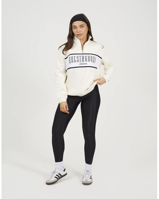 Brave Soul Natural Funnel Neck Quarter Zip Sweatshirt With Embroidery