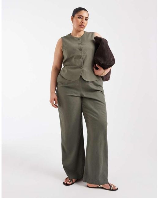 ONLY Green Linen Blend Waistcoat Co-ord