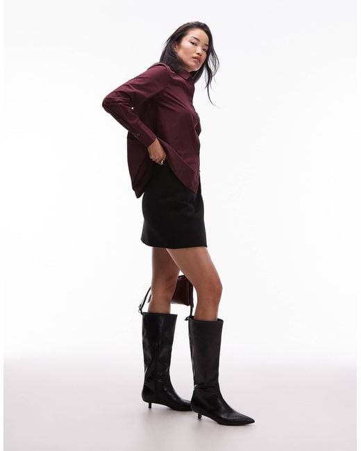 ARKET Red Hairy Wool Look Mini Skirt With Front Button Wrap Detail