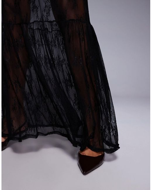 Fashionkilla Blue Exclusive Cotton Lace Tiered Hem Maxi T-shirt Dress