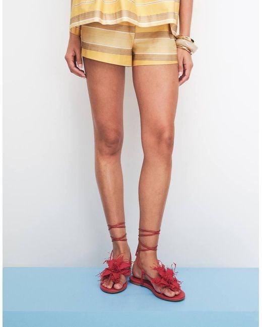 Public Desire Red Becca Raffia Flower Flat Sandals
