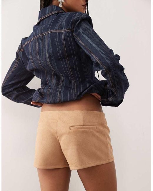 Lioness Brown Sun Drenched Faux Suede Low Waisted Micro Shorts