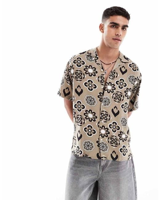 Jack & Jones Multicolor Revere Collar Geo Short Sleeve Shirt for men