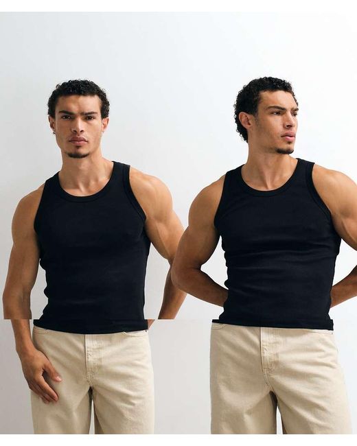 Jack & Jones Set Van 2 Geribde Hemdjes in het Blue voor heren