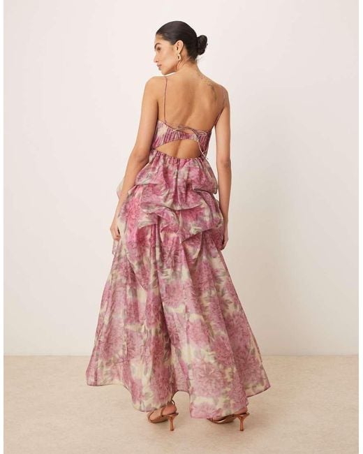 ASOS Pink Organdie Maxi Dress With Manipulated Skirt And High-Low Hem