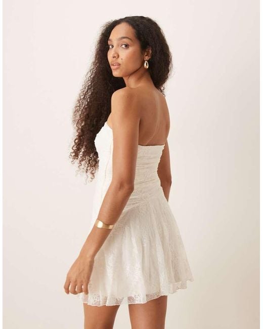 Abercrombie & Fitch Natural Strapless Asymmetric Lace Mini Dress