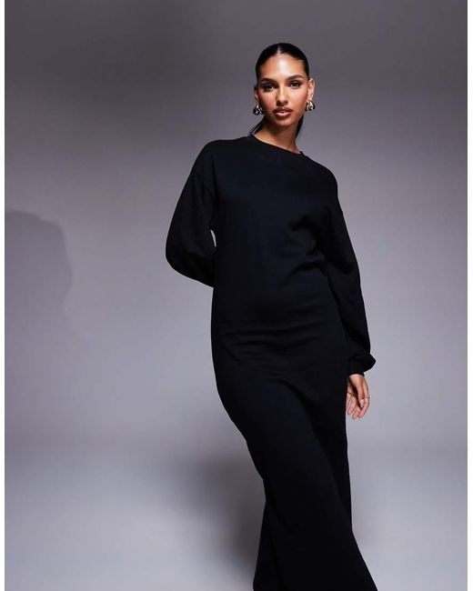 ASOS Blue Cotton Balloon Sleeve Midi Sweat Dress