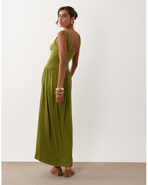 ASOS Green Crinkle Button Through Midi Dress