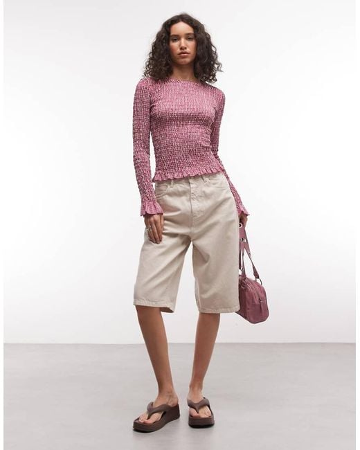 Daisy Street Long Sleeve Shirred Top