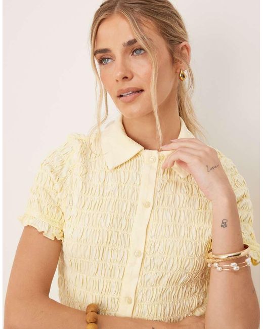 ASOS Natural Shirred Detail Micro Shirt Co-ord