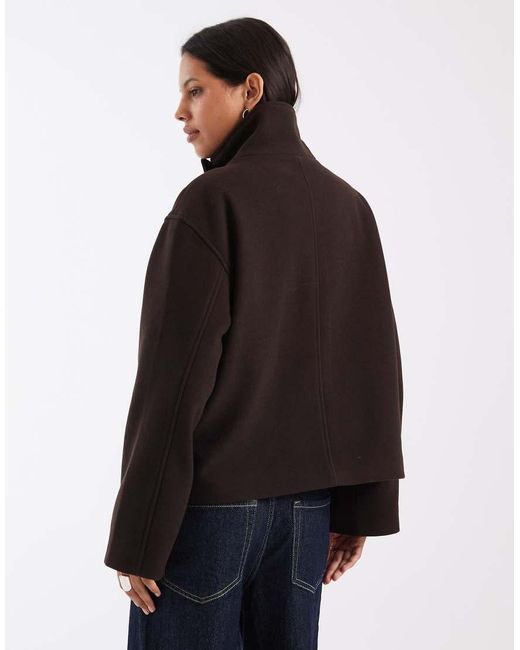 Pieces Blue Funnel Neck Short Wool-Look Coat