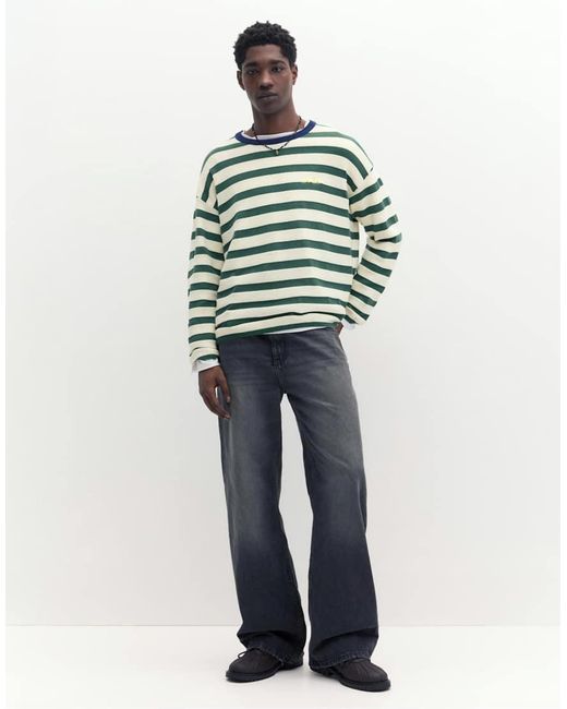 Pull&Bear Green Stwd Striped Jumper for men