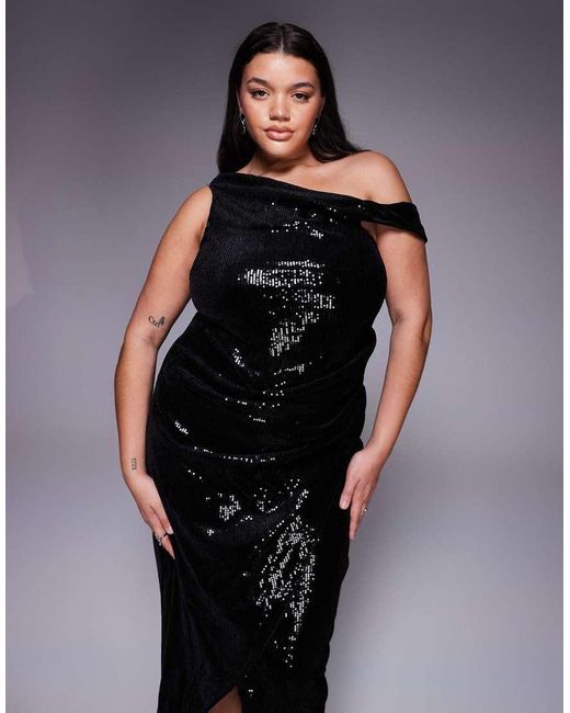 Jaded Rose Plus Black Fallen Shoulder Wrap Sequin Maxi Dress