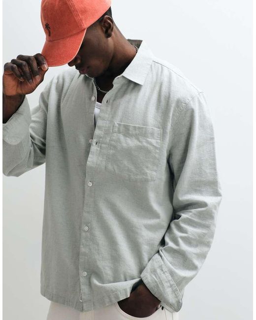 Hollister Gray Long Sleeve Linen Rich Shirt for men