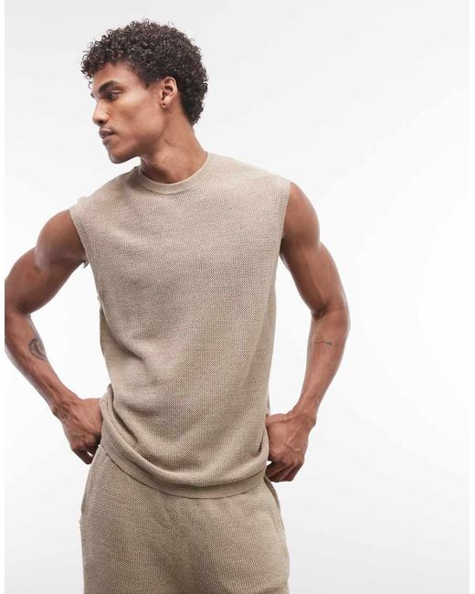 ASOS Gray Knitted Co-ord Mesh Vest for men