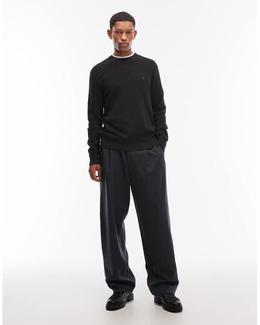 AllSaints Black Waffle Knit Crew Neck Logo Jumper for men