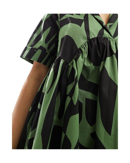 ASOS Green Smock Midi Shirt Dress With Revere Collar