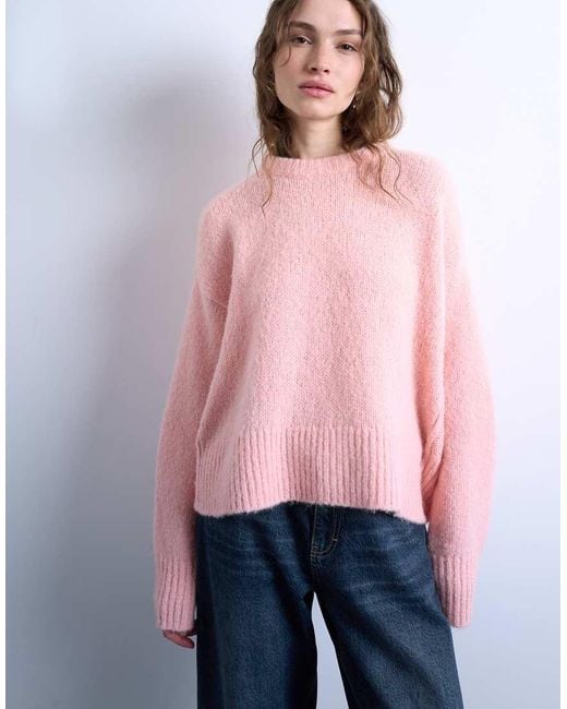 TOPSHOP Pink Knitted Wool Blend Fluffy Ultimate Jumper