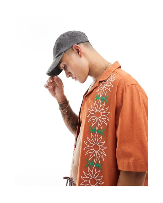 ASOS Orange Baseball Cap With Cartoon Embroidery for men