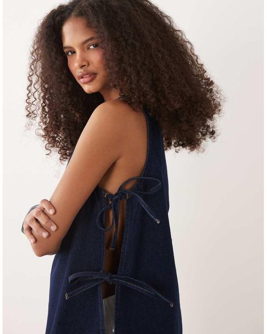 ASOS Blue Tie Side Denim Long Line Top