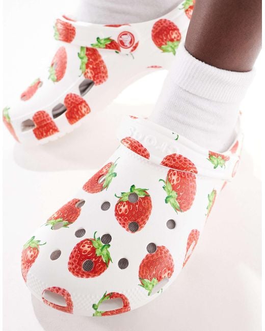 CROCSTM White Classic Fresh Fruits Strawberry Print Clog