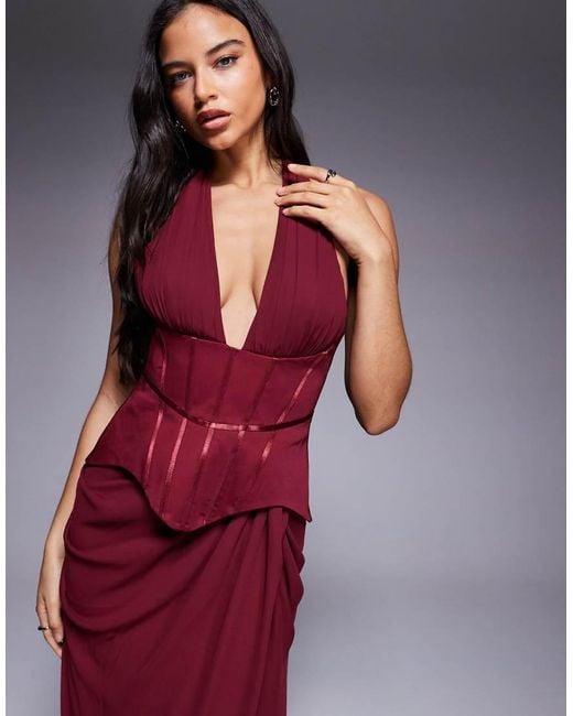 ASOS Purple Structu Halter Corset Detail Maxi Dress