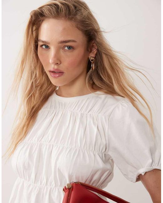 Miss Selfridge White Shirred Peplum Top